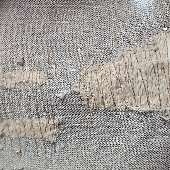 Seven7 Jeans Womens 24 Light Blue Rhinestones Distressed Ripped Wide Leg Denim - Picture 15 of 15